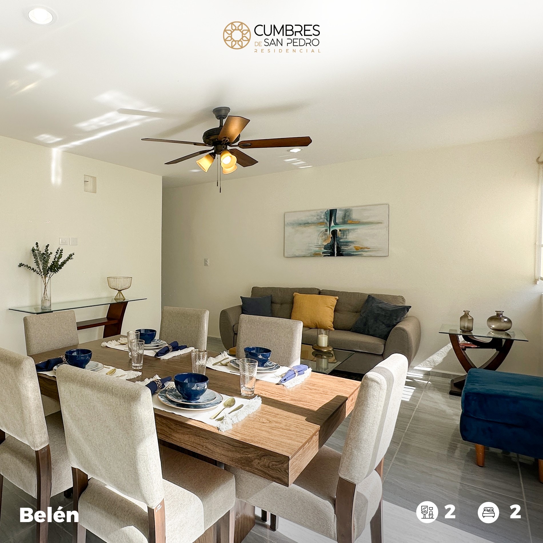 Interior de casa modelo Belén - Sala y comedor con iluminación natural